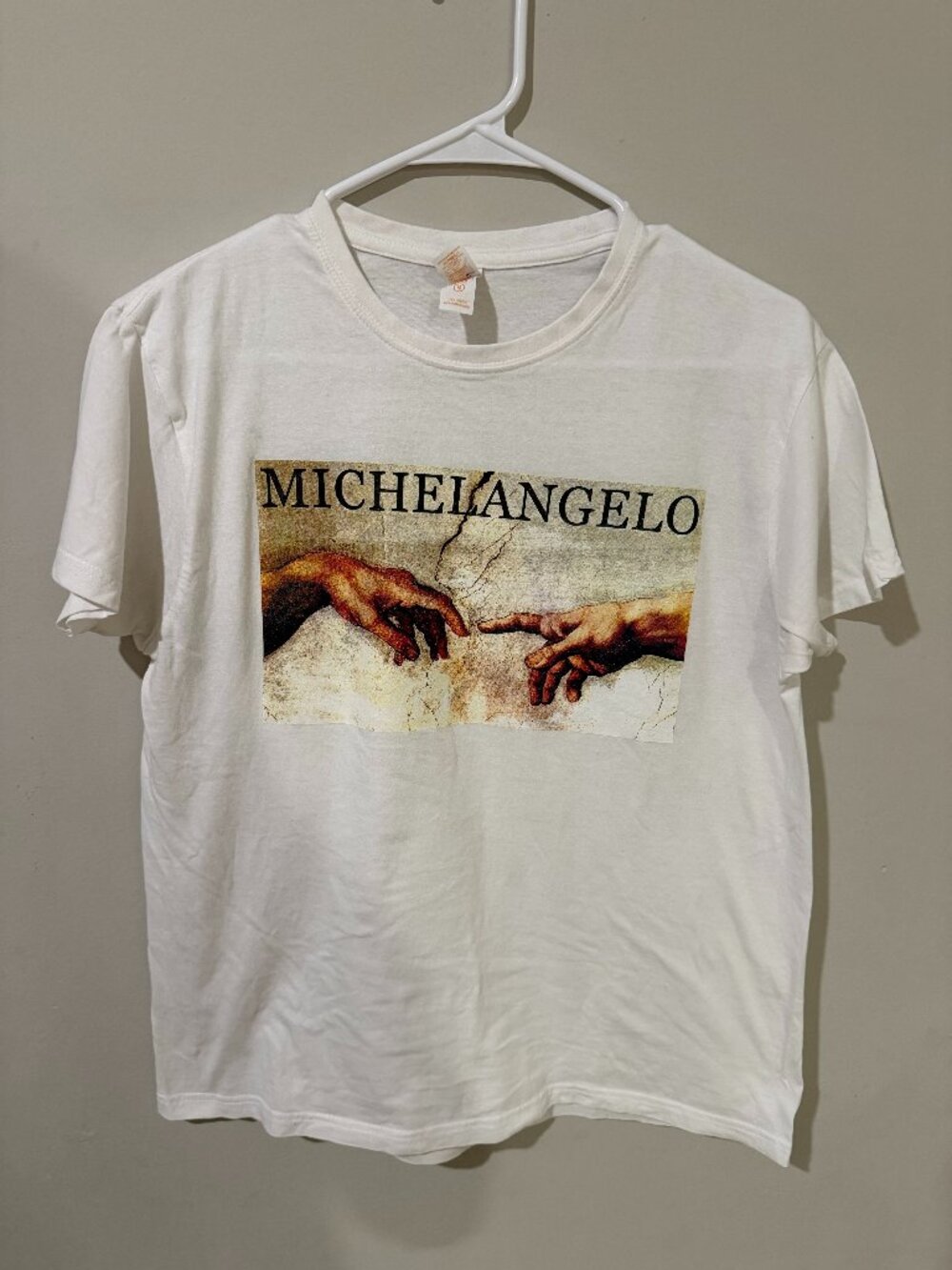 JHK TSOCEAN White Michelangelo Creation of Adam Graphic T-Shirt Art Tee
